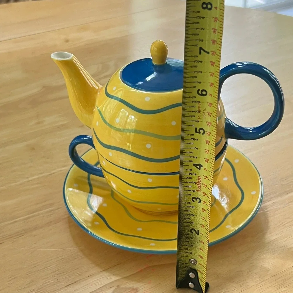 Trish Richman At Home International Tea For One Set Vintage 1990s Yellow Blue